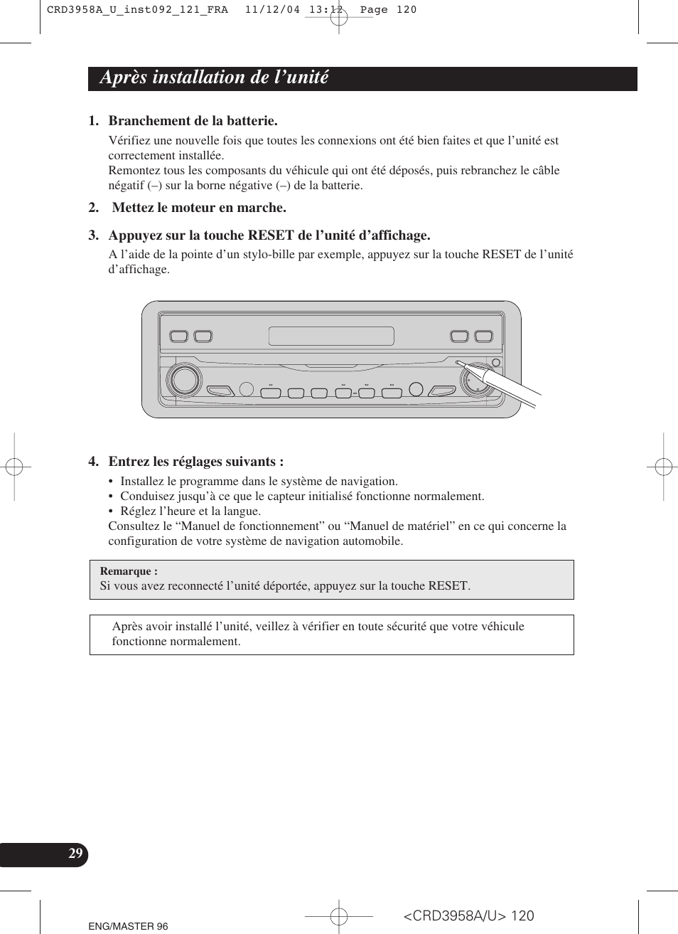 Après installation de l’unité | Pioneer AVIC-X1R User Manual | Page 120 / 181