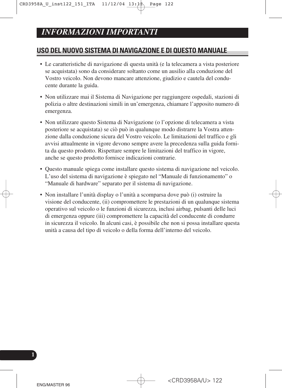 Informazioni importanti | Pioneer AVIC-X1R User Manual | Page 122 / 181