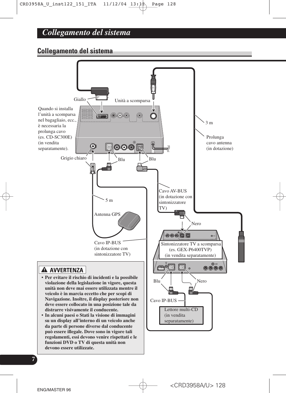 Collegamento del sistema | Pioneer AVIC-X1R User Manual | Page 128 / 181