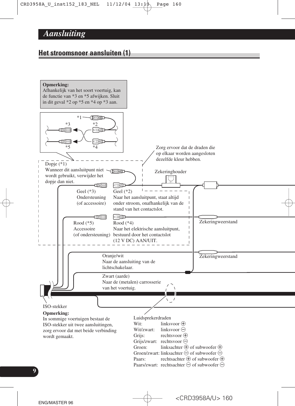 Het stroomsnoer aansluiten (1), Aansluiting | Pioneer AVIC-X1R User Manual | Page 160 / 181