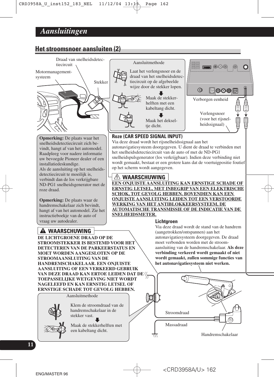 Het stroomsnoer aansluiten (2), Lichtgroen, Aansluitingen | Pioneer AVIC-X1R User Manual | Page 162 / 181