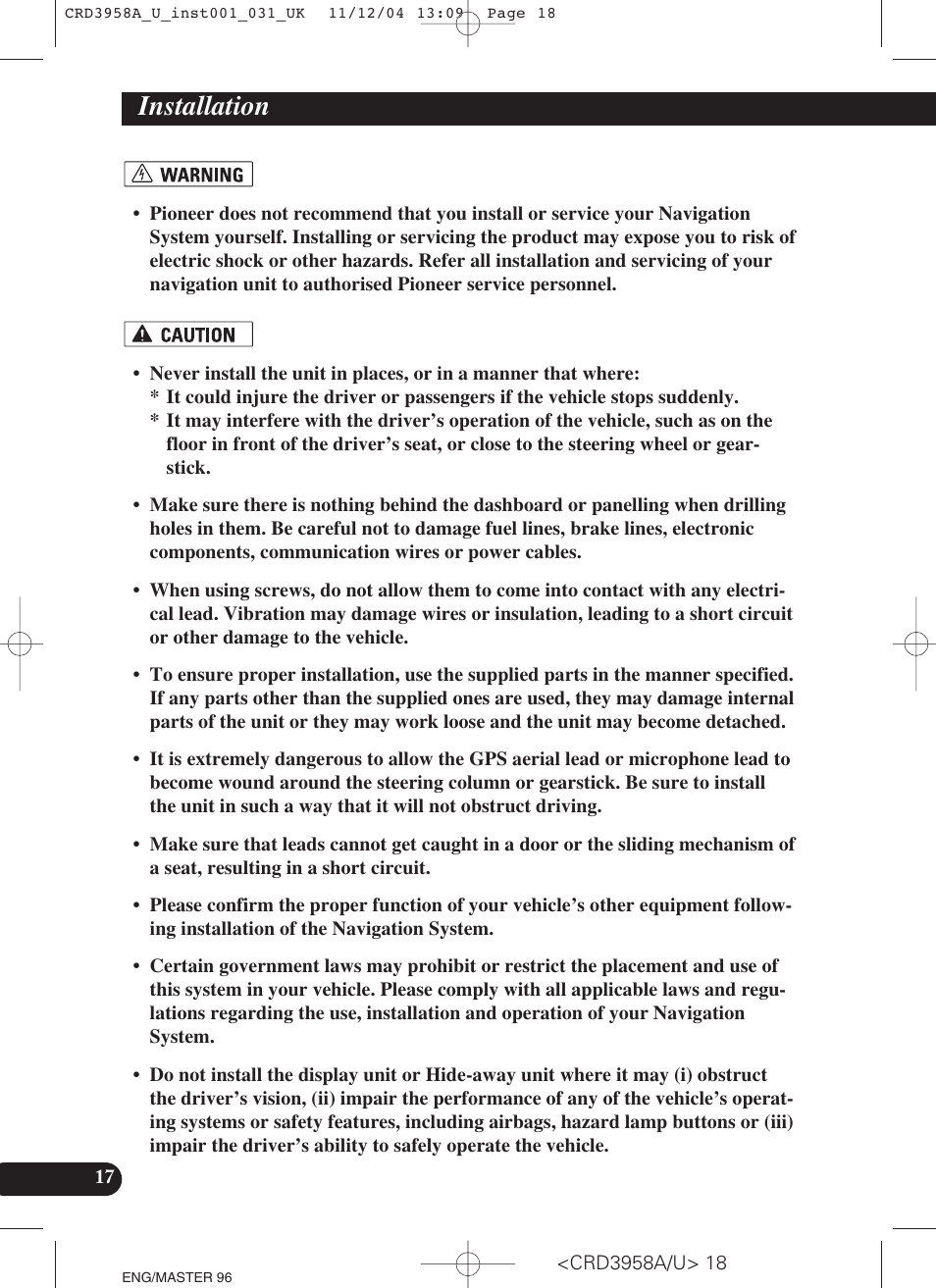 Installation | Pioneer AVIC-X1R User Manual | Page 18 / 181