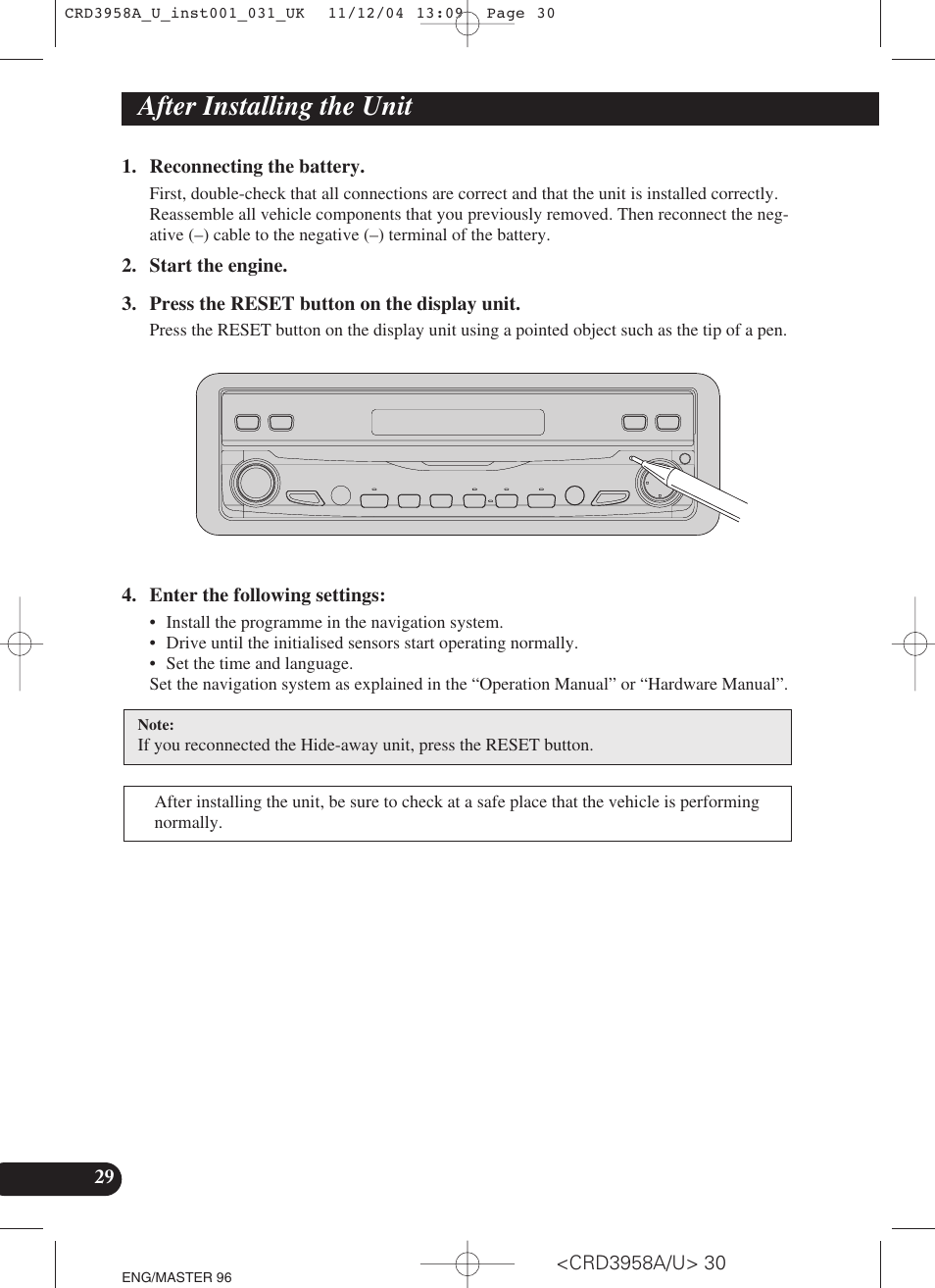 After installing the unit | Pioneer AVIC-X1R User Manual | Page 30 / 181