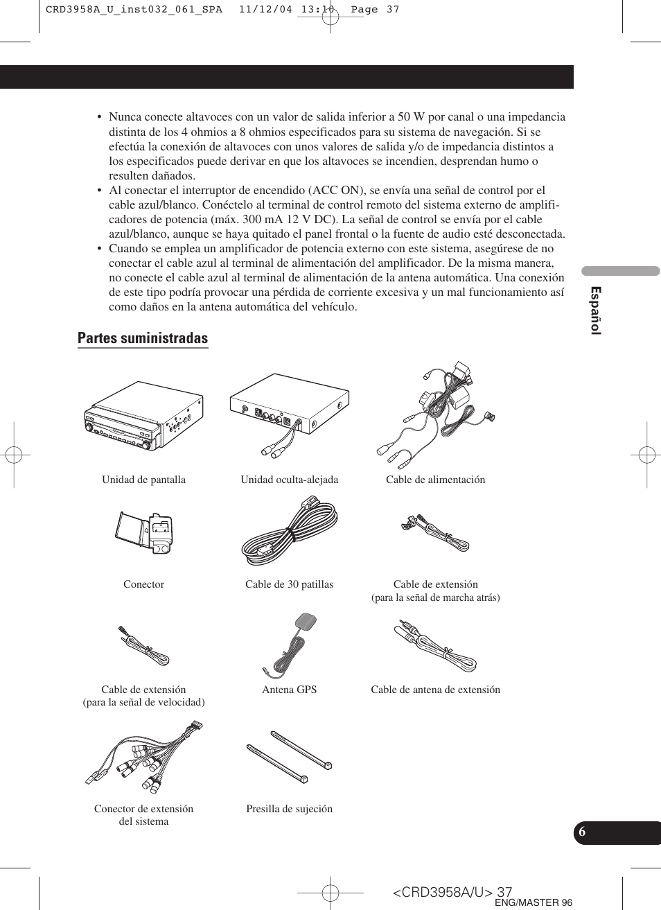 Partes suministradas | Pioneer AVIC-X1R User Manual | Page 37 / 181