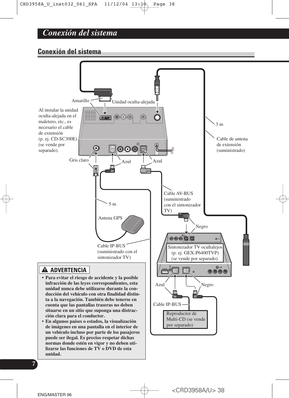 Conexión del sistema | Pioneer AVIC-X1R User Manual | Page 38 / 181