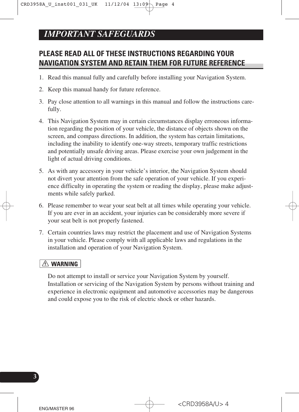 Important safeguards, Please read all of these | Pioneer AVIC-X1R User Manual | Page 4 / 181