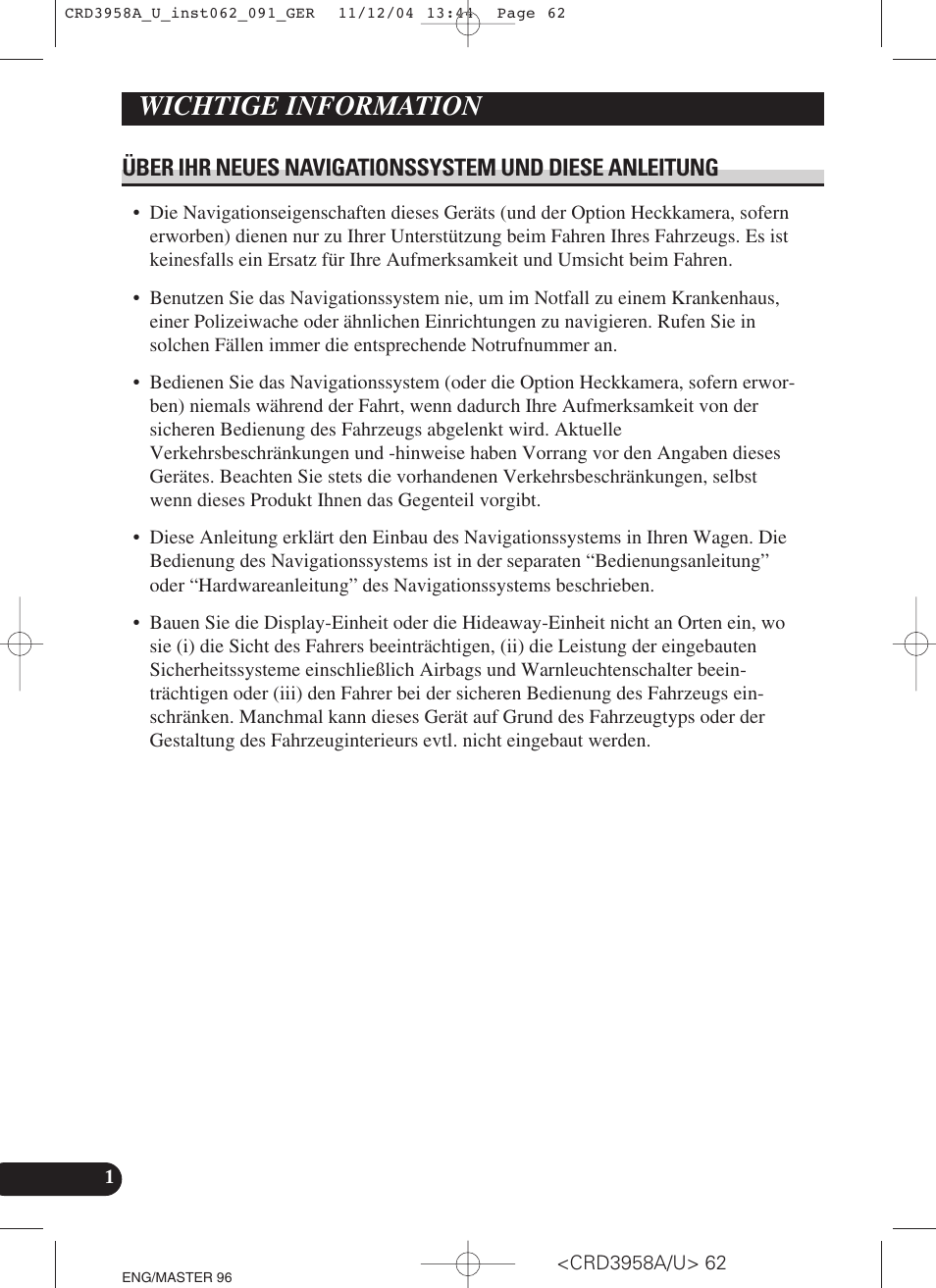 Wichtige information | Pioneer AVIC-X1R User Manual | Page 62 / 181