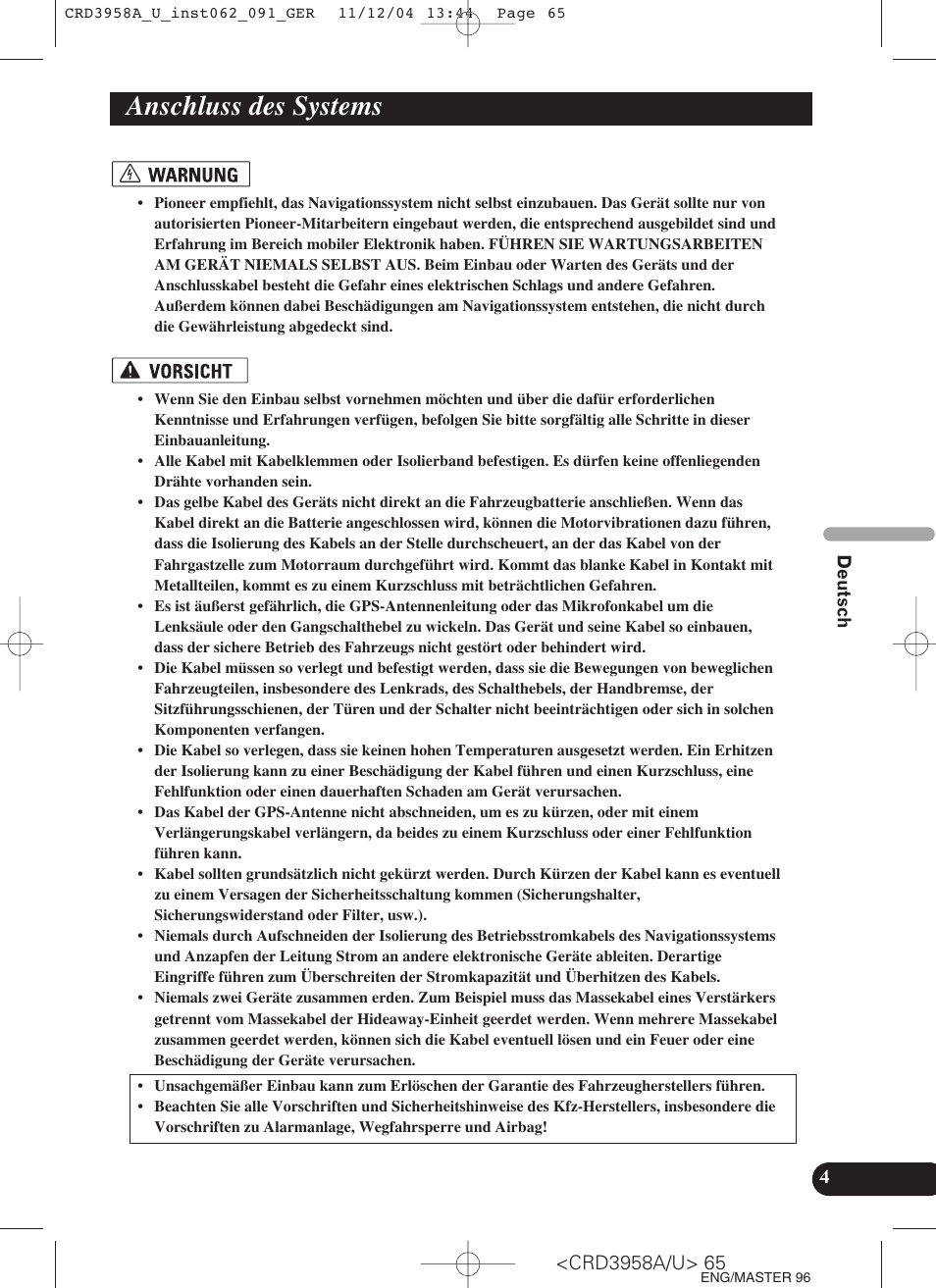 Anschluss des systems | Pioneer AVIC-X1R User Manual | Page 65 / 181