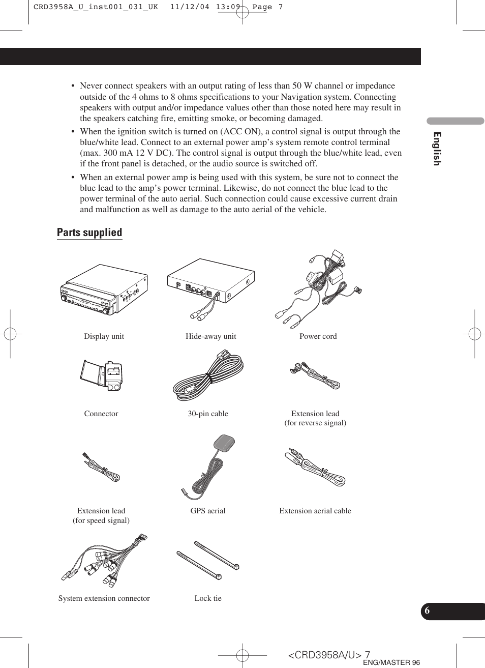 Parts supplied | Pioneer AVIC-X1R User Manual | Page 7 / 181