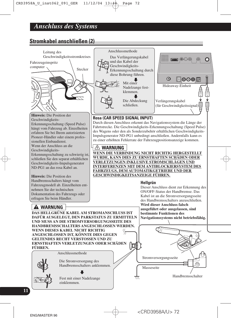 Stromkabel anschließen (2), Hellgrün, Siehe seite 11 | Anschluss des systems | Pioneer AVIC-X1R User Manual | Page 72 / 181