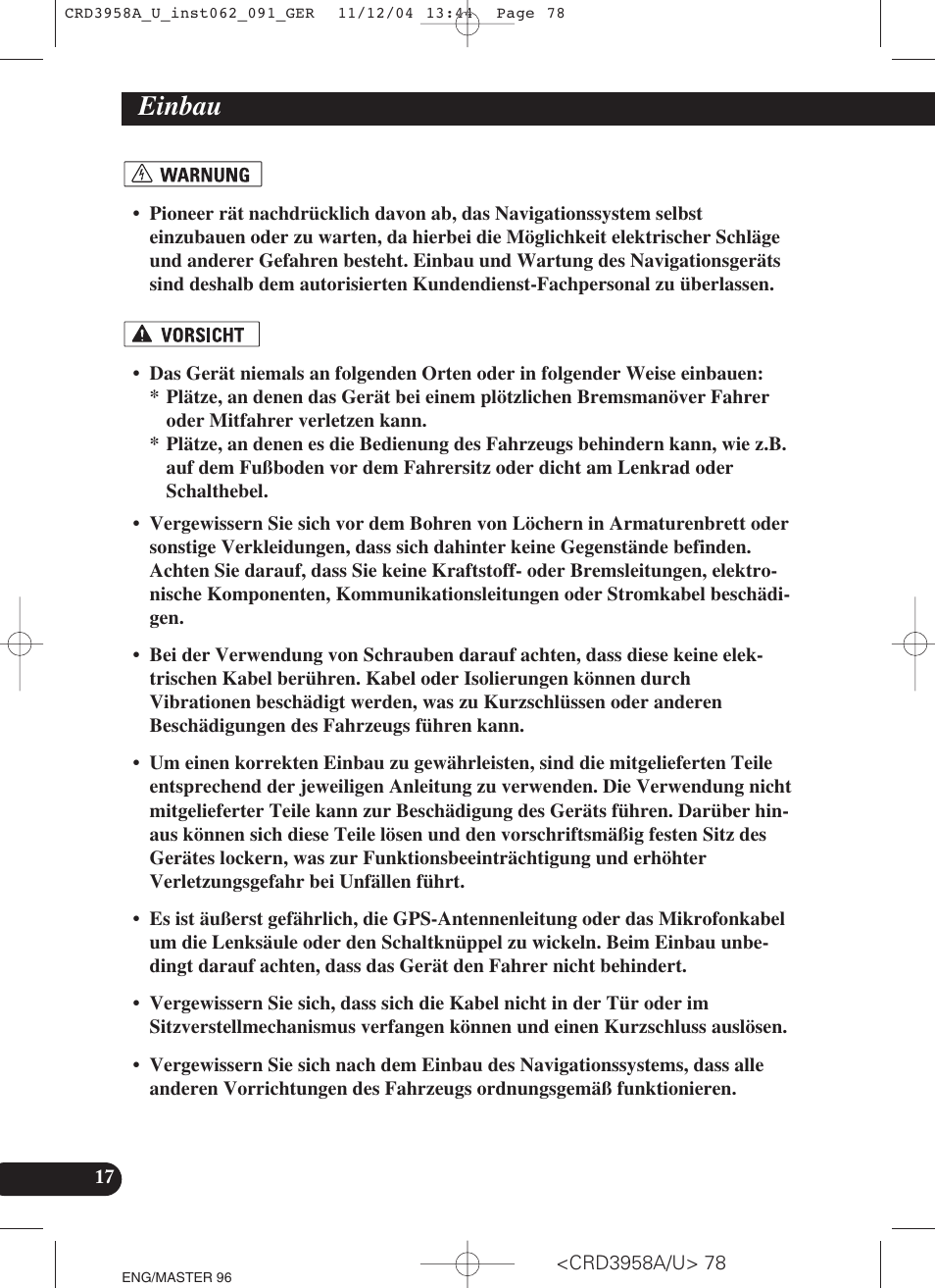 Einbau | Pioneer AVIC-X1R User Manual | Page 78 / 181