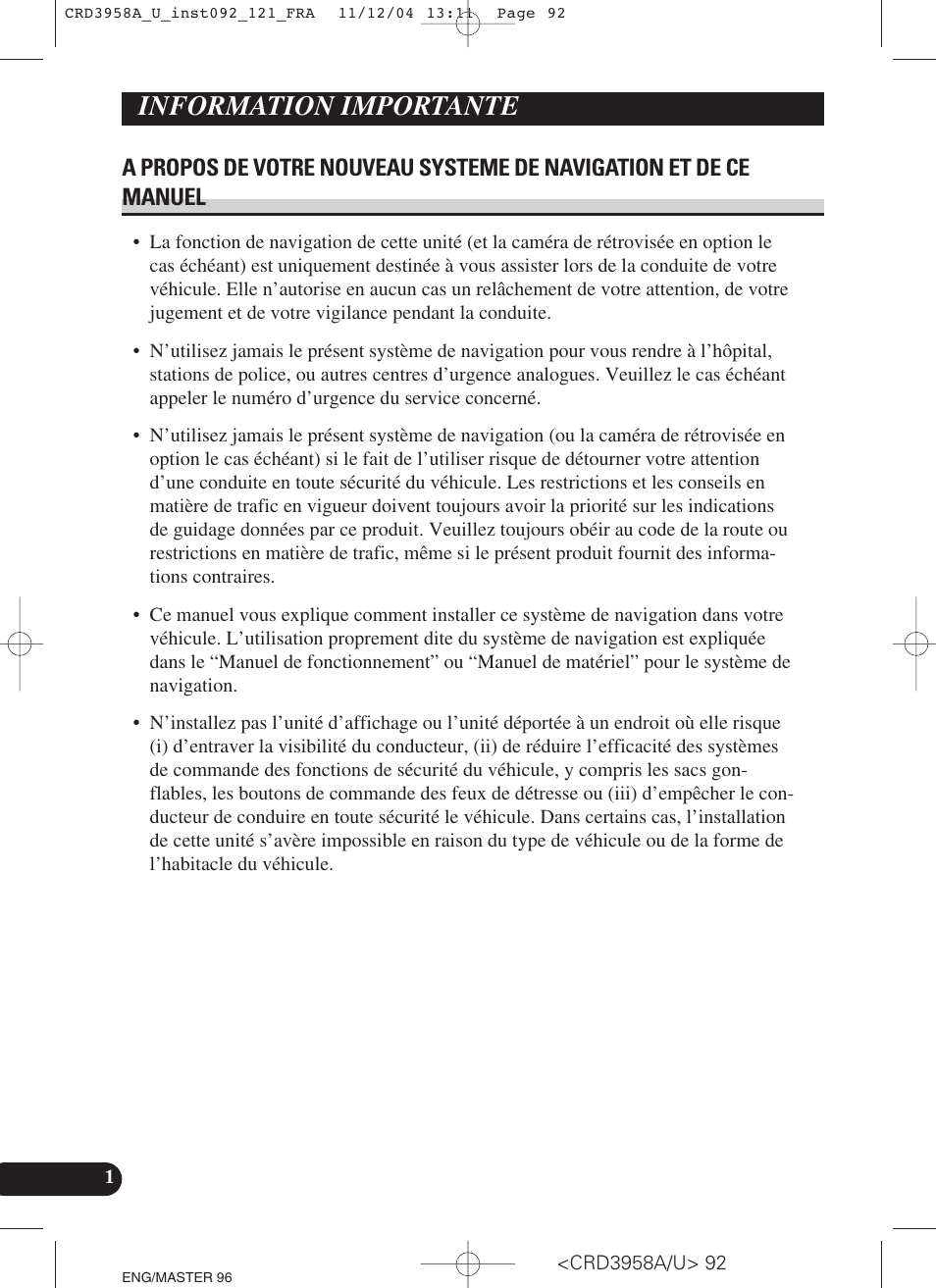 Information importante | Pioneer AVIC-X1R User Manual | Page 92 / 181