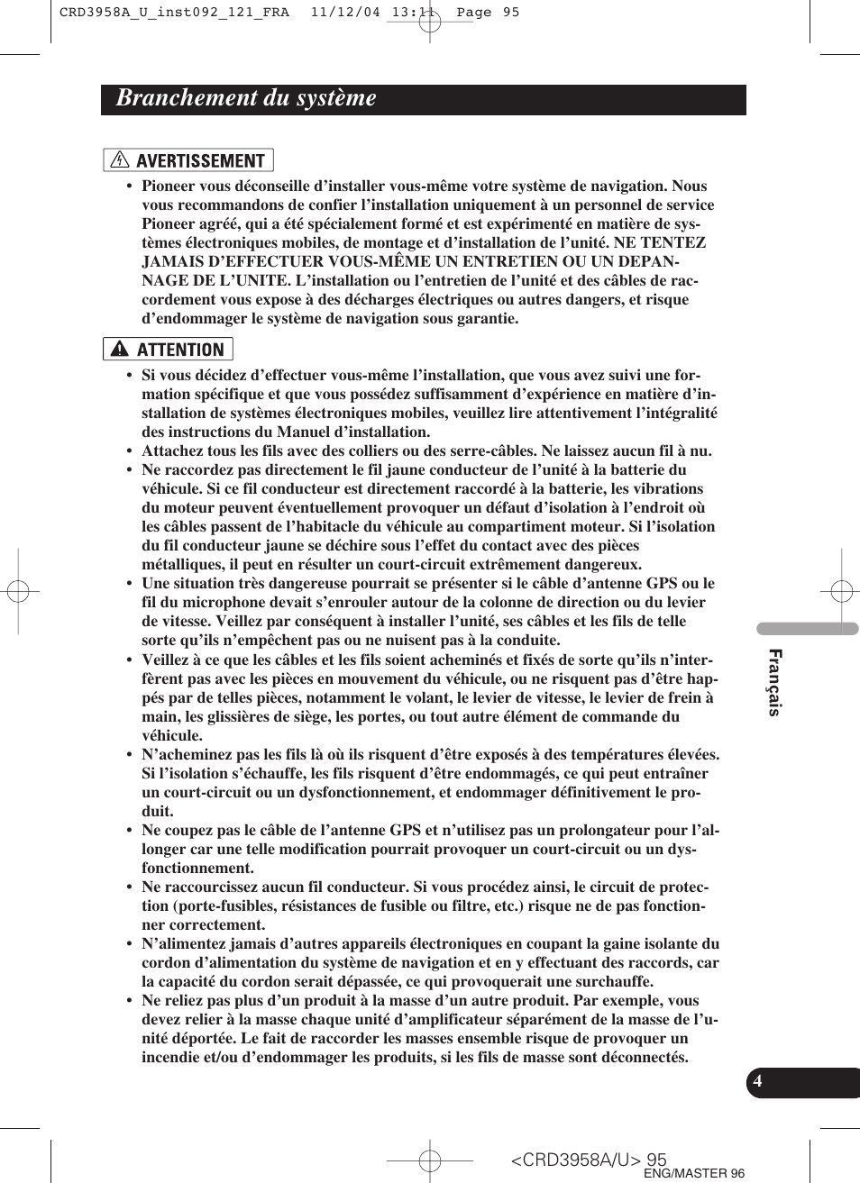 Branchement du système | Pioneer AVIC-X1R User Manual | Page 95 / 181