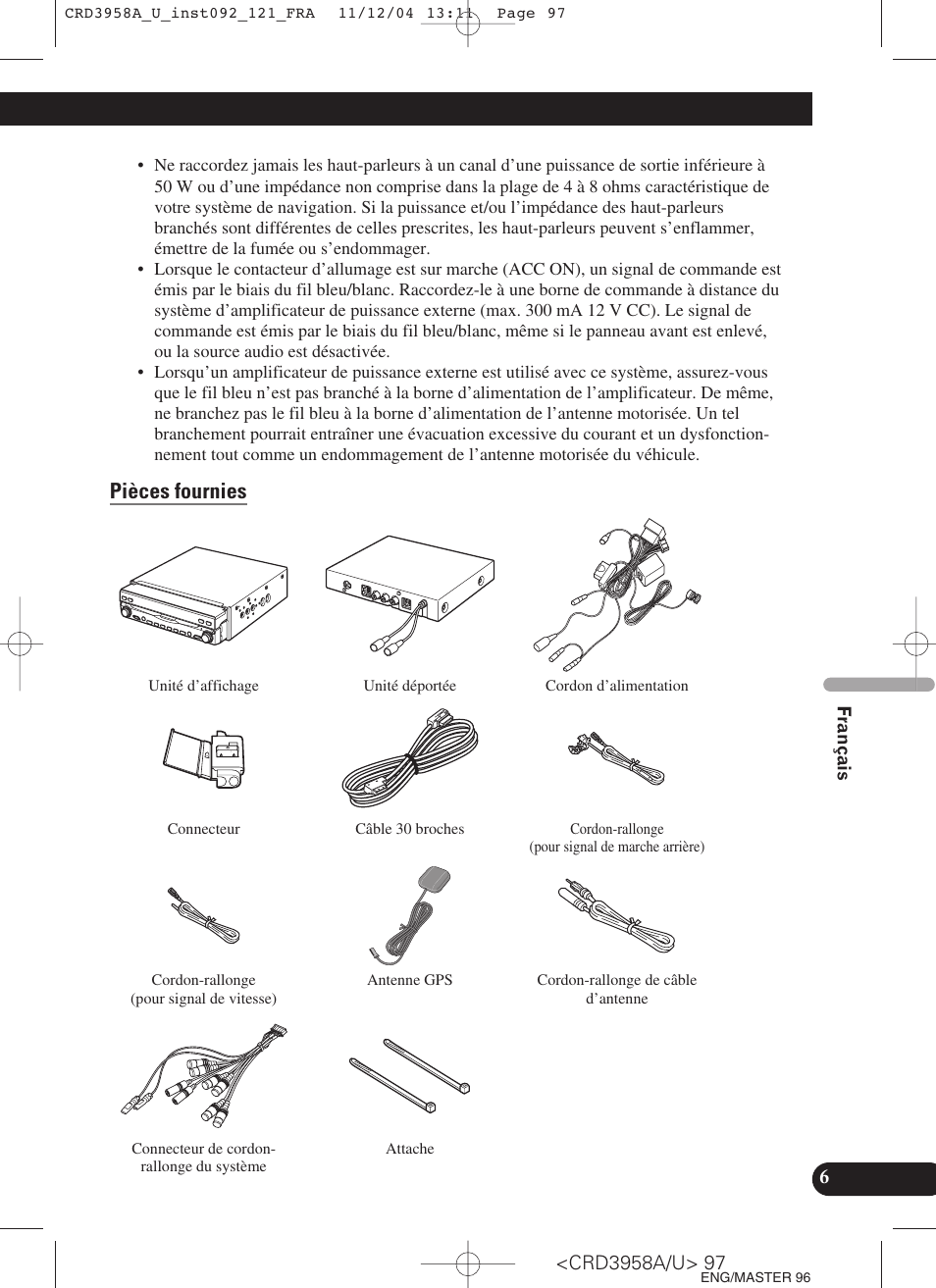 Pièces fournies | Pioneer AVIC-X1R User Manual | Page 97 / 181