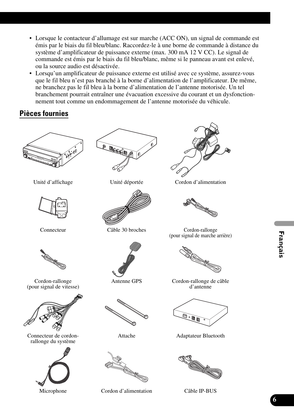 Pièces fournies | Pioneer AVIC-X1BT User Manual | Page 103 / 194