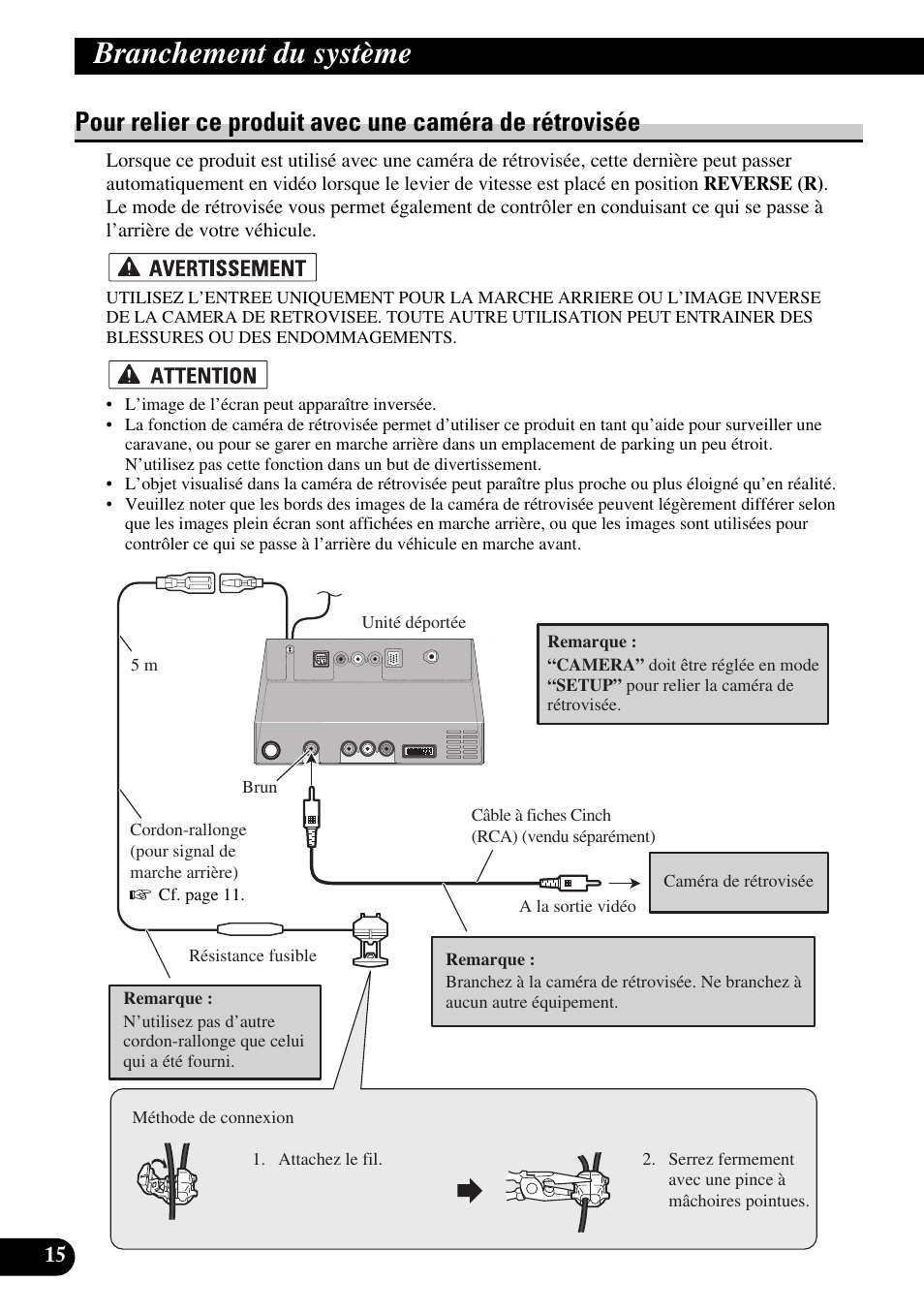 Pour relier ce produit avec une caméra de, Rétrovisée, Branchement du système | Pioneer AVIC-X1BT User Manual | Page 112 / 194