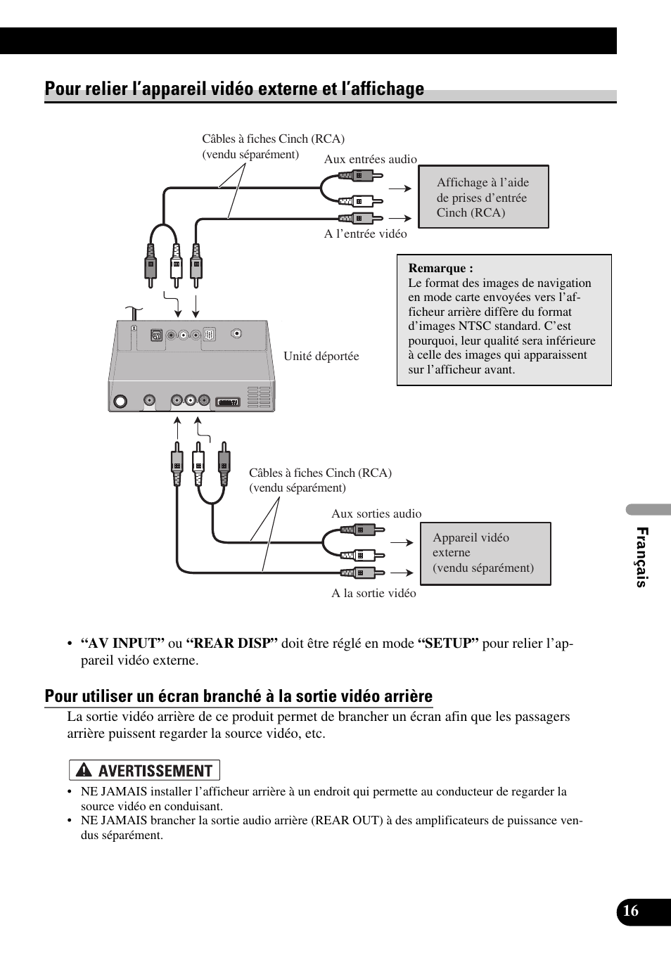 Pour relier l’appareil vidéo externe et, L’affichage | Pioneer AVIC-X1BT User Manual | Page 113 / 194