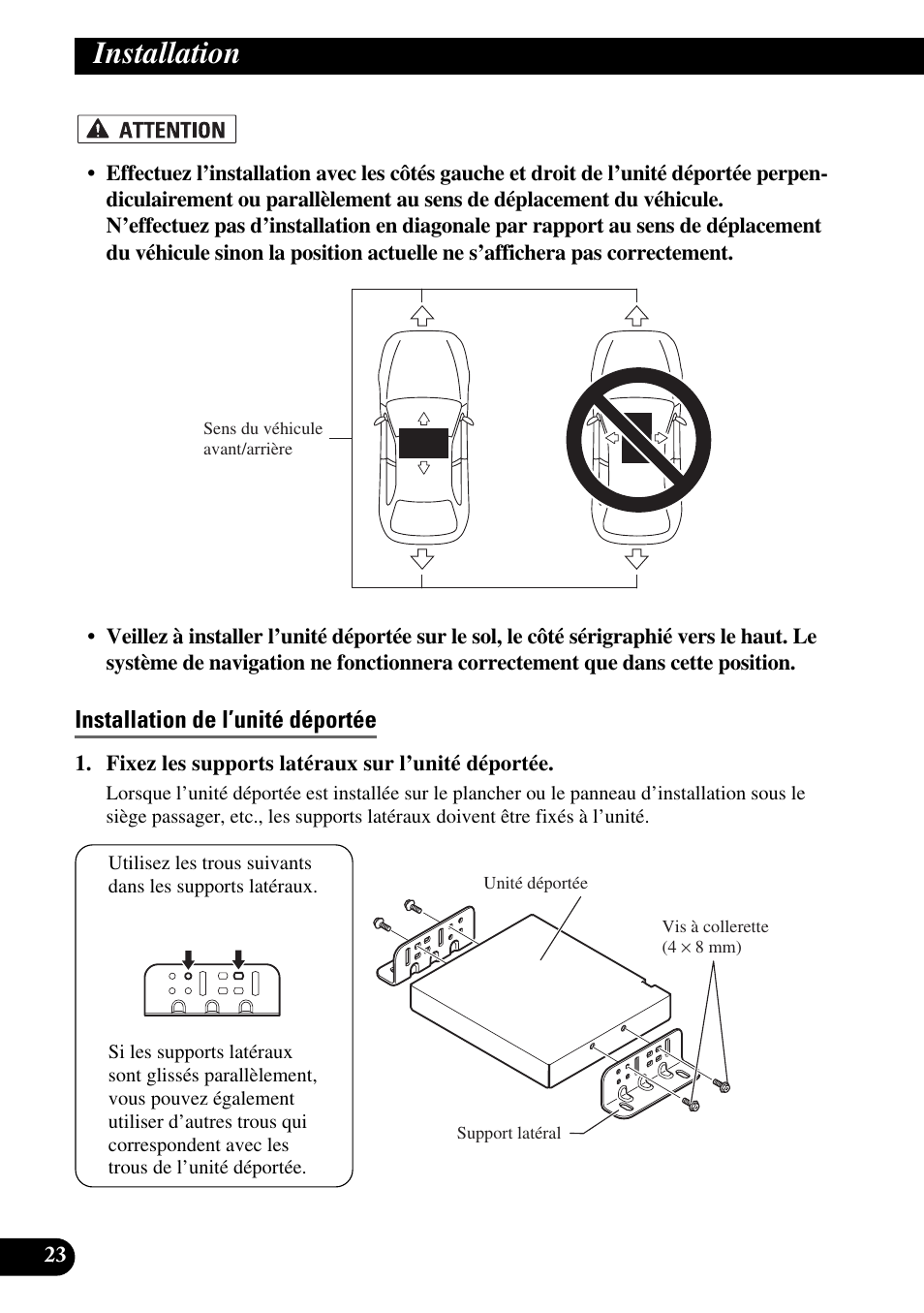 Installation de l’unité déportée, Installation | Pioneer AVIC-X1BT User Manual | Page 120 / 194