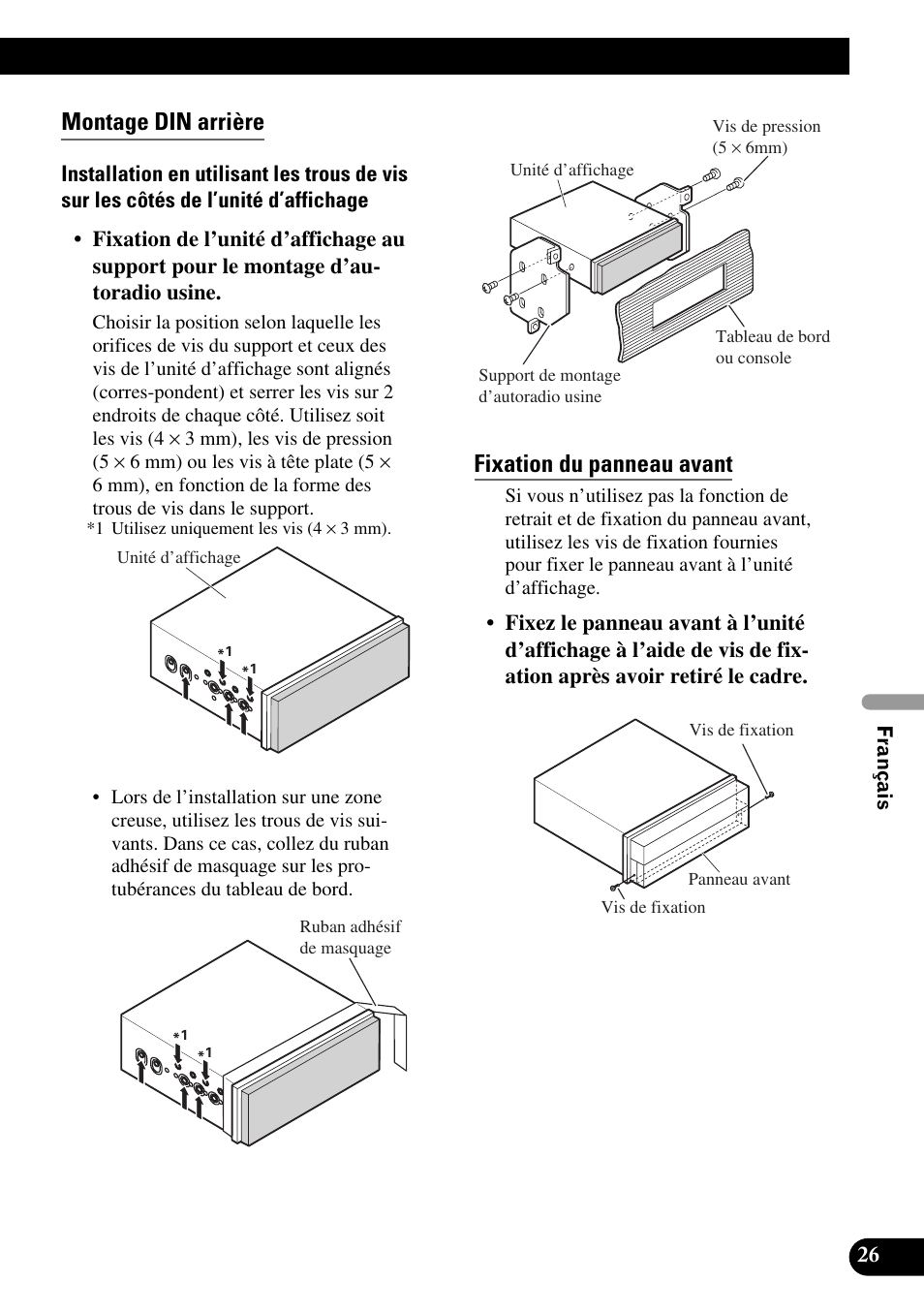 Montage din arrière, Fixation du panneau avant | Pioneer AVIC-X1BT User Manual | Page 123 / 194