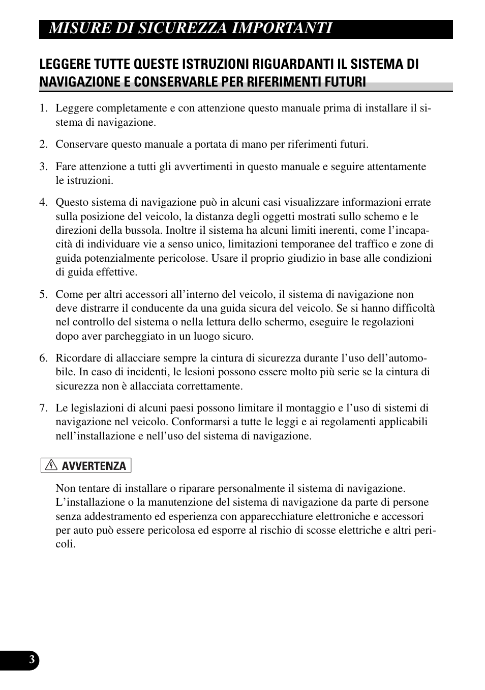 Misure di sicurezza importanti, Leggere tutte queste istruzioni | Pioneer AVIC-X1BT User Manual | Page 132 / 194