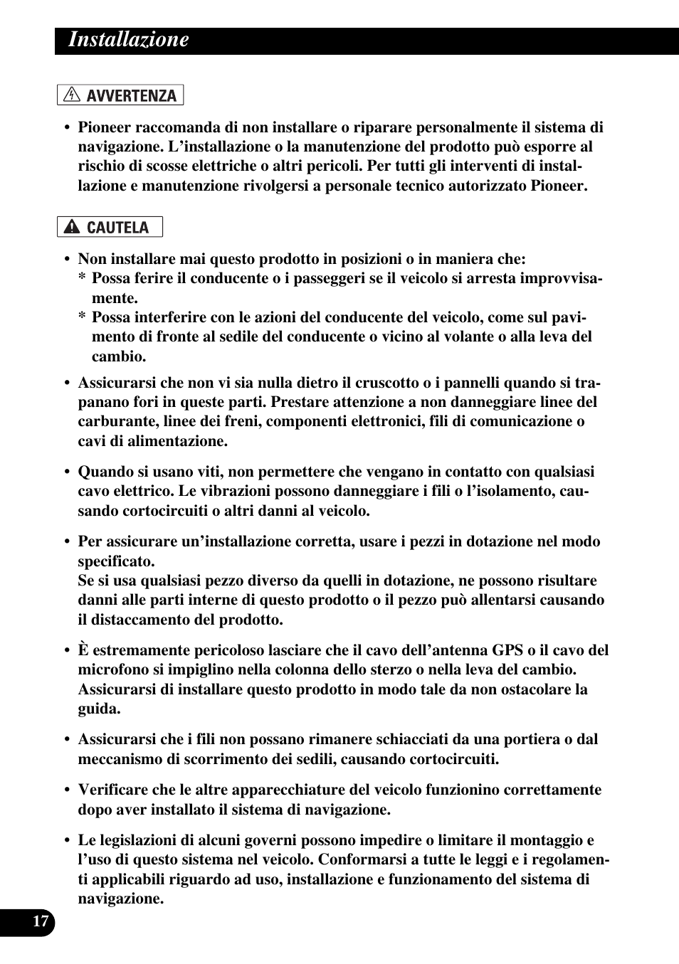 Installazione | Pioneer AVIC-X1BT User Manual | Page 146 / 194