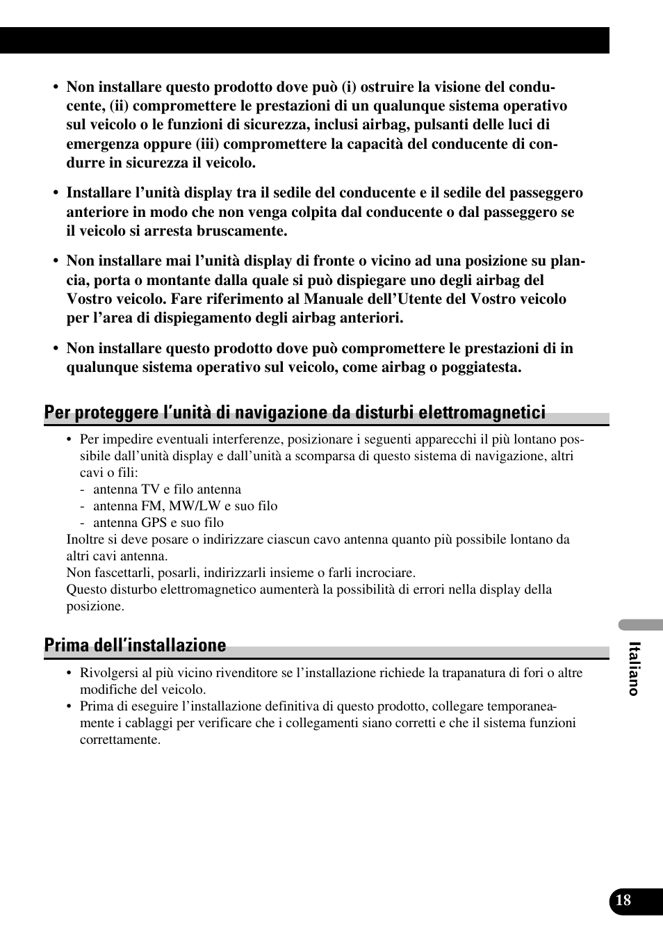 Per proteggere l’unità di navigazione da, Disturbi elettromagnetici, Prima dell’installazione | Pioneer AVIC-X1BT User Manual | Page 147 / 194