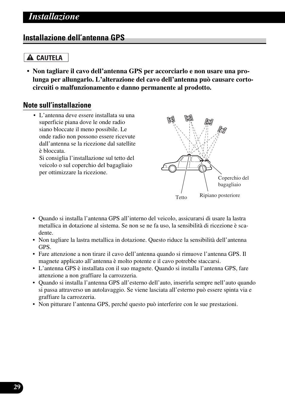 Installazione dell’antenna gps, Note sull’installazione, Installazione | Pioneer AVIC-X1BT User Manual | Page 158 / 194