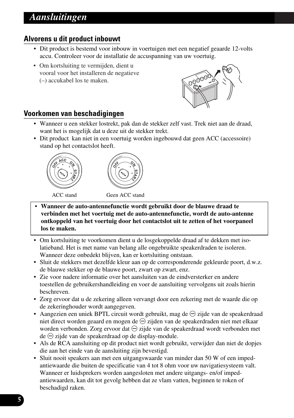 Alvorens u dit product inbouwt, Voorkomen van beschadigingen, Aansluitingen | Pioneer AVIC-X1BT User Manual | Page 166 / 194
