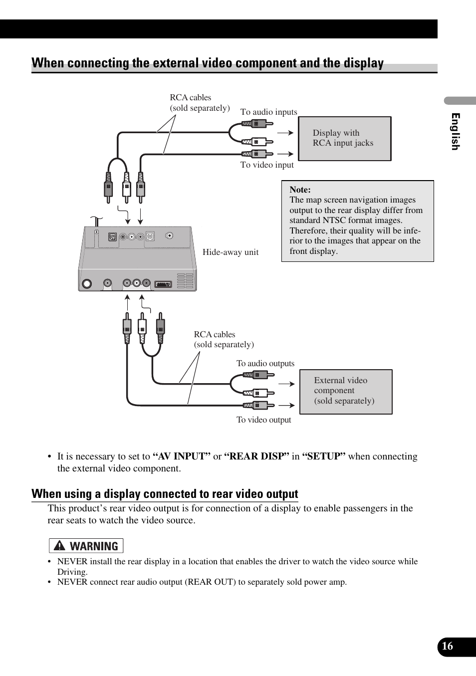 When connecting the external video component, And the display | Pioneer AVIC-X1BT User Manual | Page 17 / 194