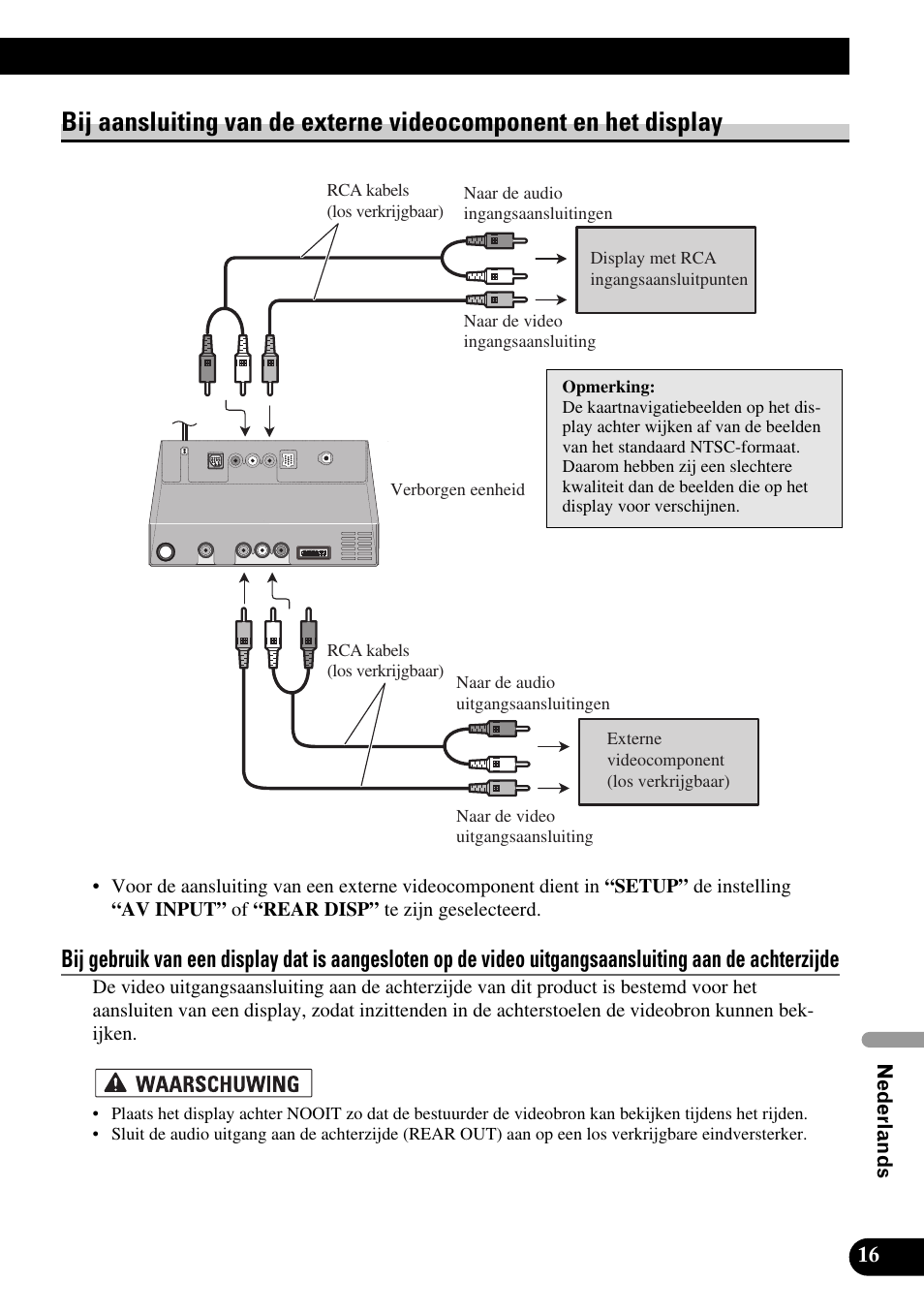 Bij aansluiting van de externe videocomponent, En het display | Pioneer AVIC-X1BT User Manual | Page 177 / 194