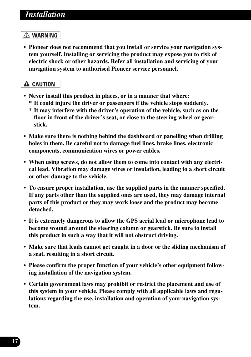 Installation | Pioneer AVIC-X1BT User Manual | Page 18 / 194