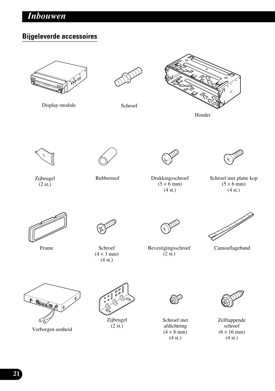 Bijgeleverde accessoires, Inbouwen | Pioneer AVIC-X1BT User Manual | Page 182 / 194