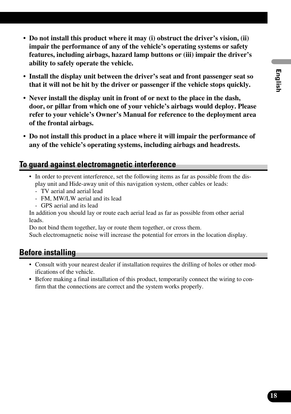 To guard against electromagnetic, Interference, Before installing | Pioneer AVIC-X1BT User Manual | Page 19 / 194
