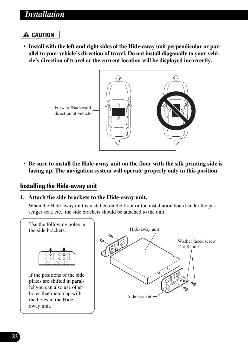 Installing the hide-away unit, Installation | Pioneer AVIC-X1BT User Manual | Page 24 / 194
