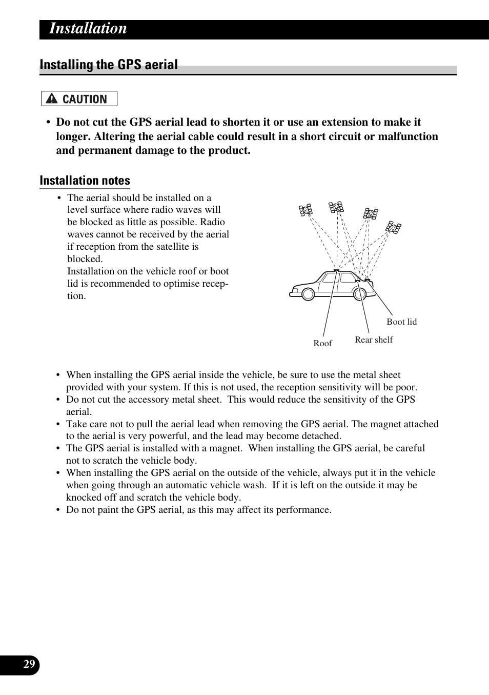 Installing the gps aerial, Installation notes, Installation | Pioneer AVIC-X1BT User Manual | Page 30 / 194