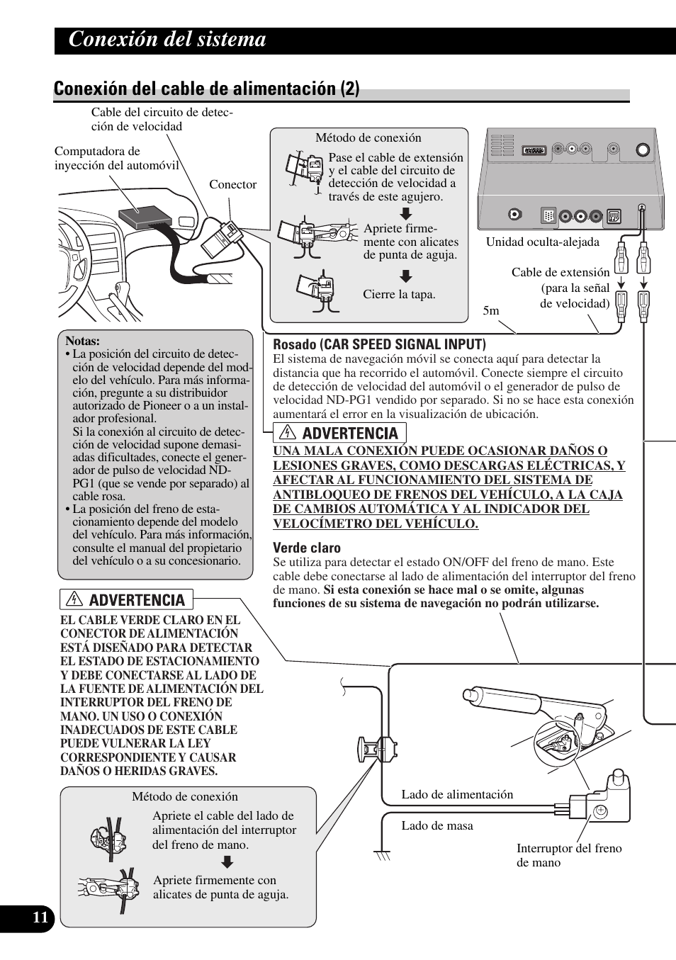 Conexión del cable de alimentación (2), Conexión del sistema | Pioneer AVIC-X1BT User Manual | Page 44 / 194