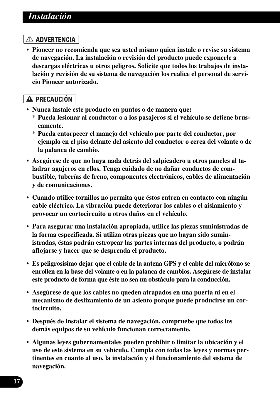 Instalación | Pioneer AVIC-X1BT User Manual | Page 50 / 194