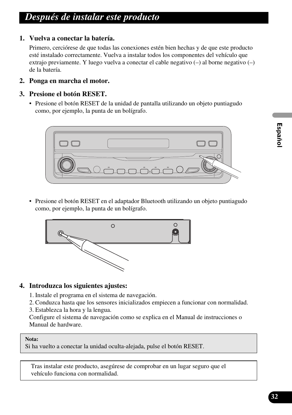Después de instalar este producto | Pioneer AVIC-X1BT User Manual | Page 65 / 194
