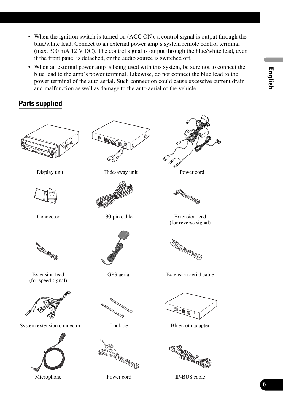 Parts supplied | Pioneer AVIC-X1BT User Manual | Page 7 / 194