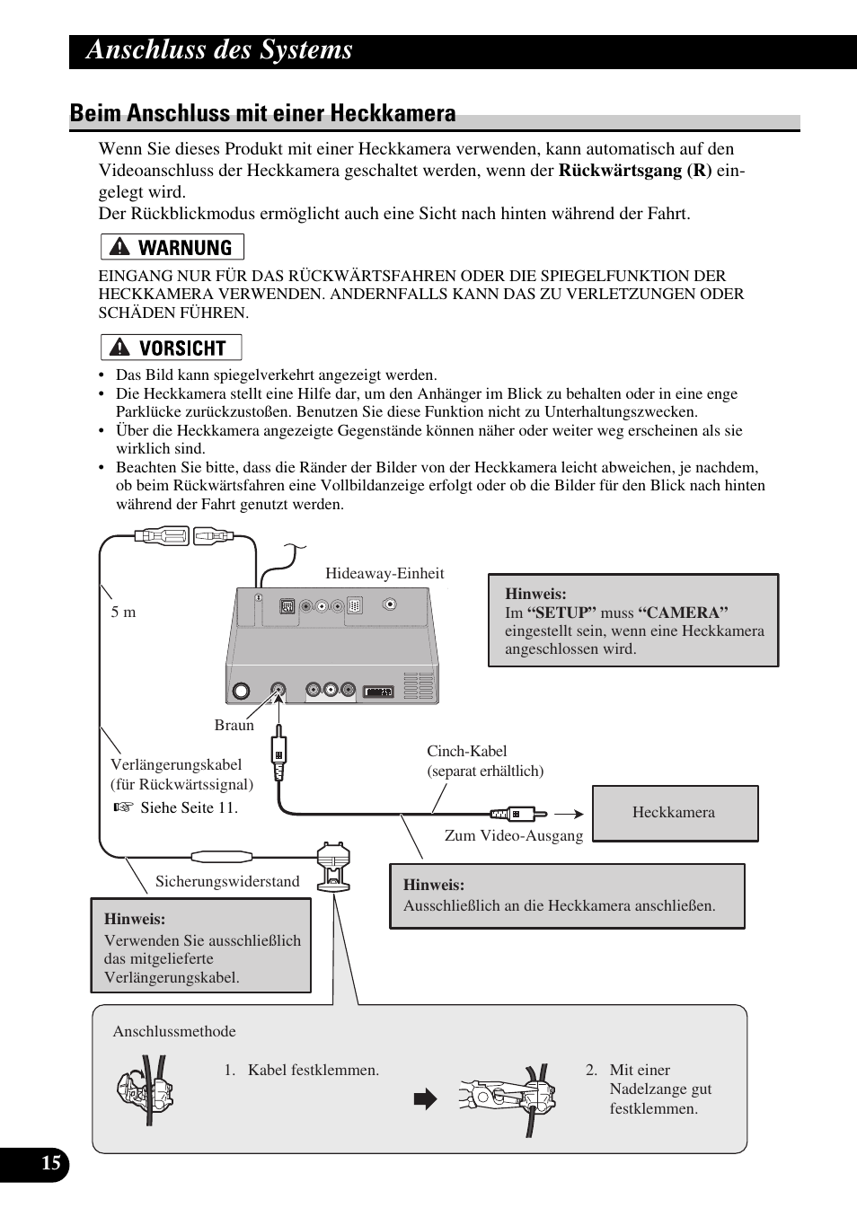 Beim anschluss mit einer heckkamera, Siehe seite 15, Anschluss des systems | Pioneer AVIC-X1BT User Manual | Page 80 / 194