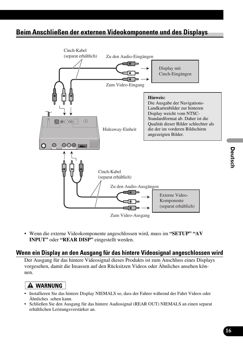 Beim anschließen der externen, Videokomponente und des displays | Pioneer AVIC-X1BT User Manual | Page 81 / 194