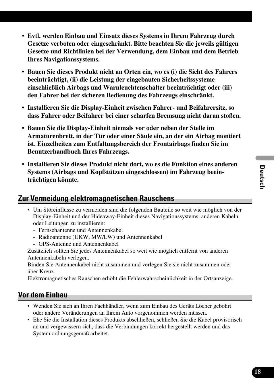 Zur vermeidung elektromagnetischen, Rauschens, Vor dem einbau | Zur vermeidung elektromagnetischen rauschens | Pioneer AVIC-X1BT User Manual | Page 83 / 194