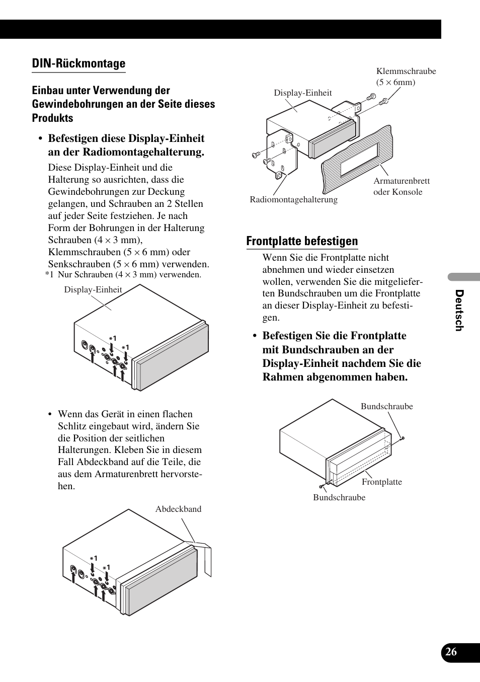 Din-rückmontage, Frontplatte befestigen | Pioneer AVIC-X1BT User Manual | Page 91 / 194