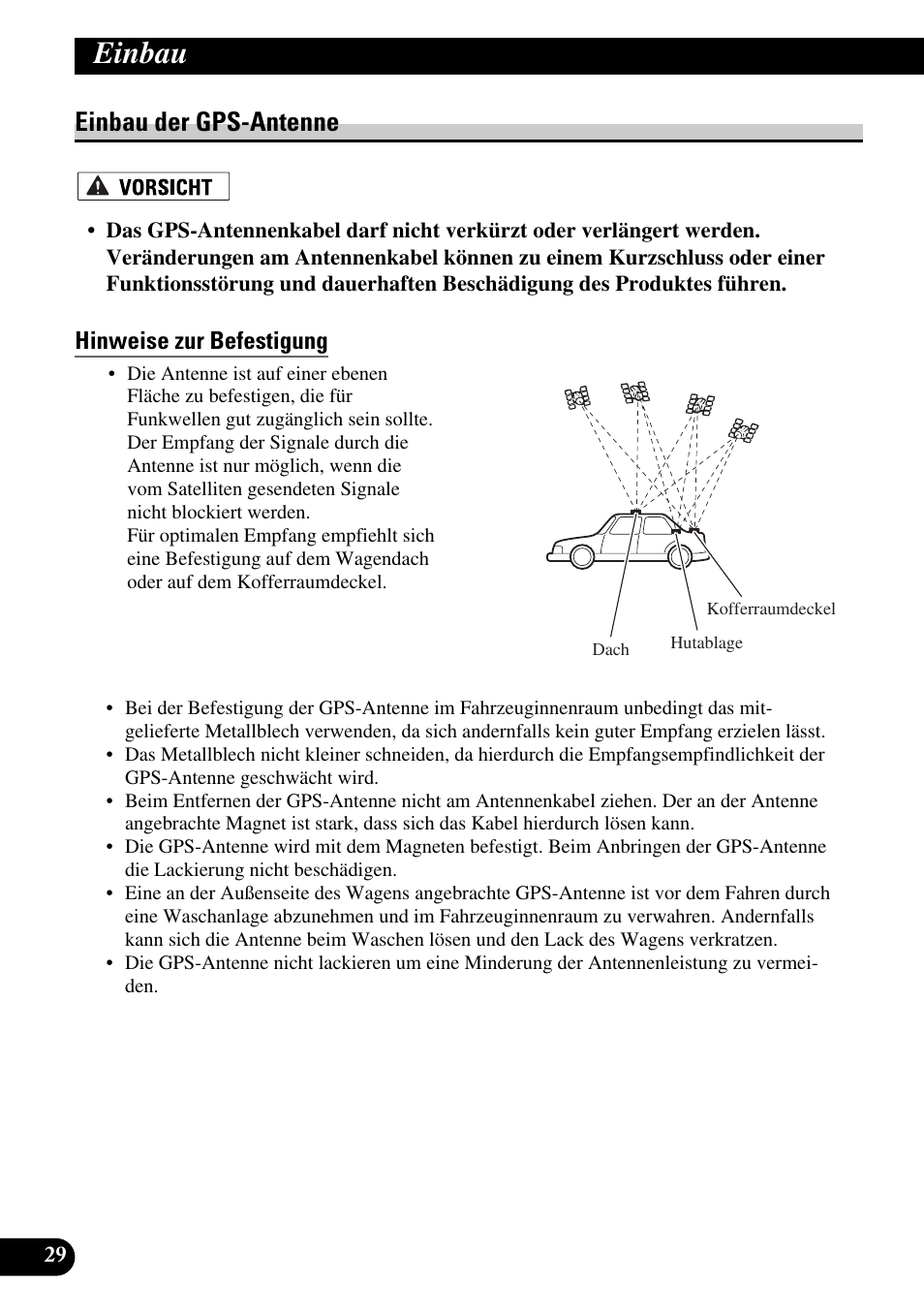 Einbau der gps-antenne, Hinweise zur befestigung, Einbau | Pioneer AVIC-X1BT User Manual | Page 94 / 194