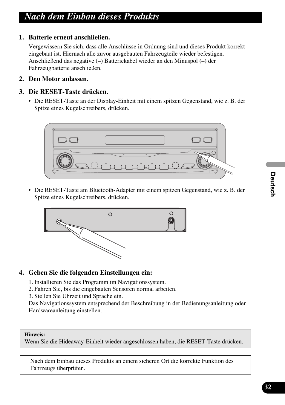 Nach dem einbau dieses produkts | Pioneer AVIC-X1BT User Manual | Page 97 / 194