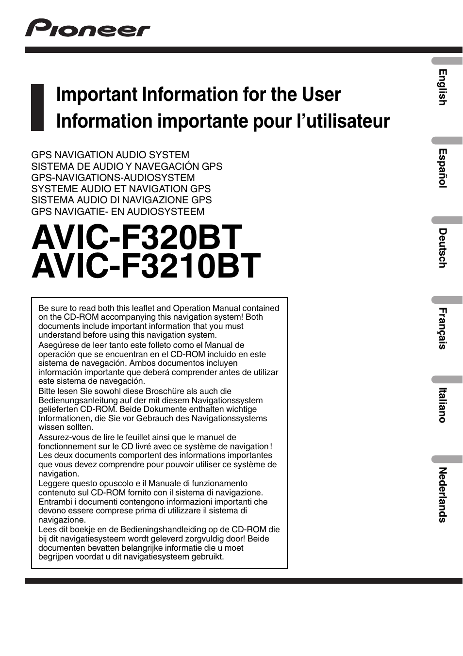 Pioneer AVIC-F320BT User Manual | 132 pages