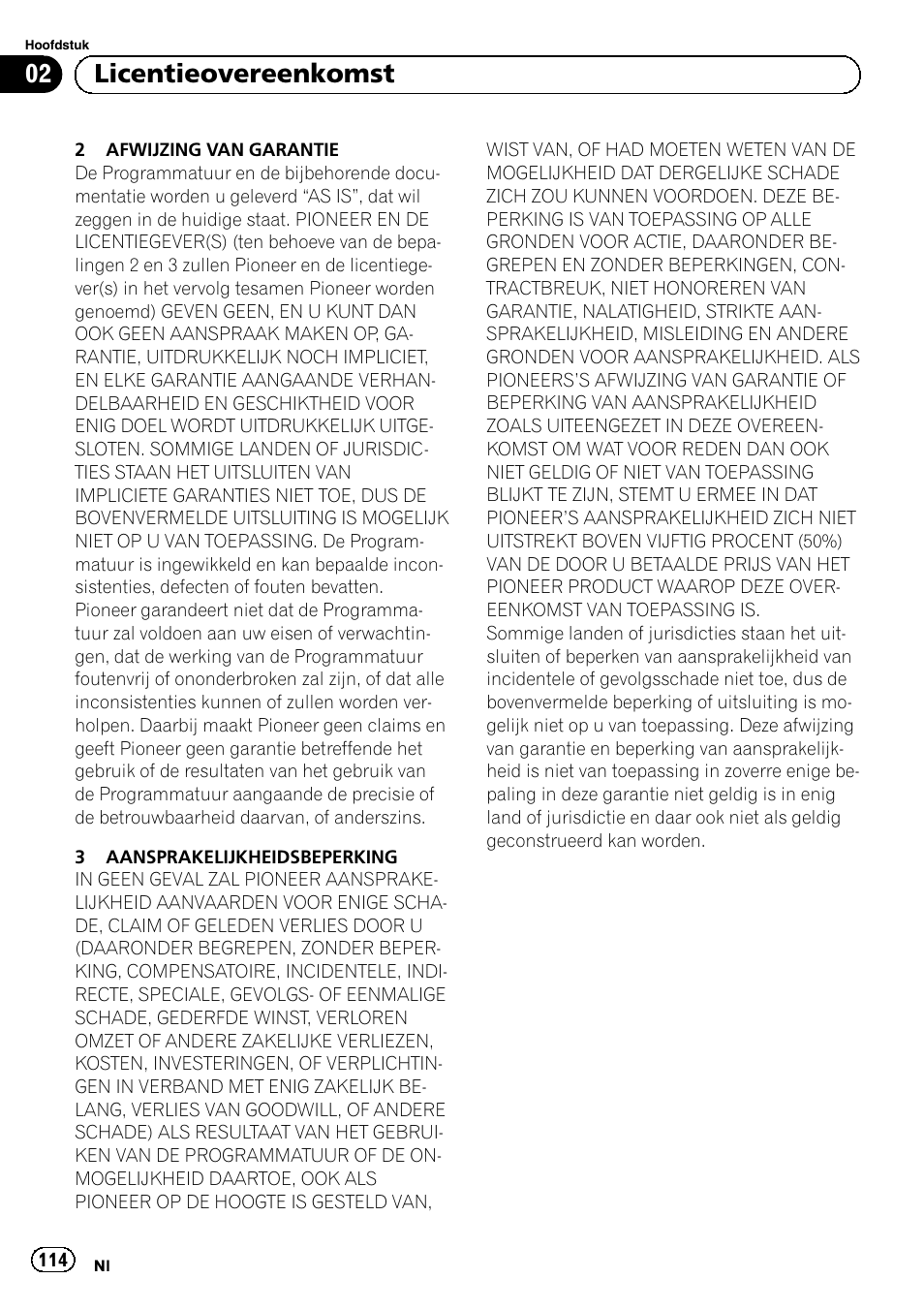 02 licentieovereenkomst | Pioneer AVIC-F320BT User Manual | Page 114 / 132