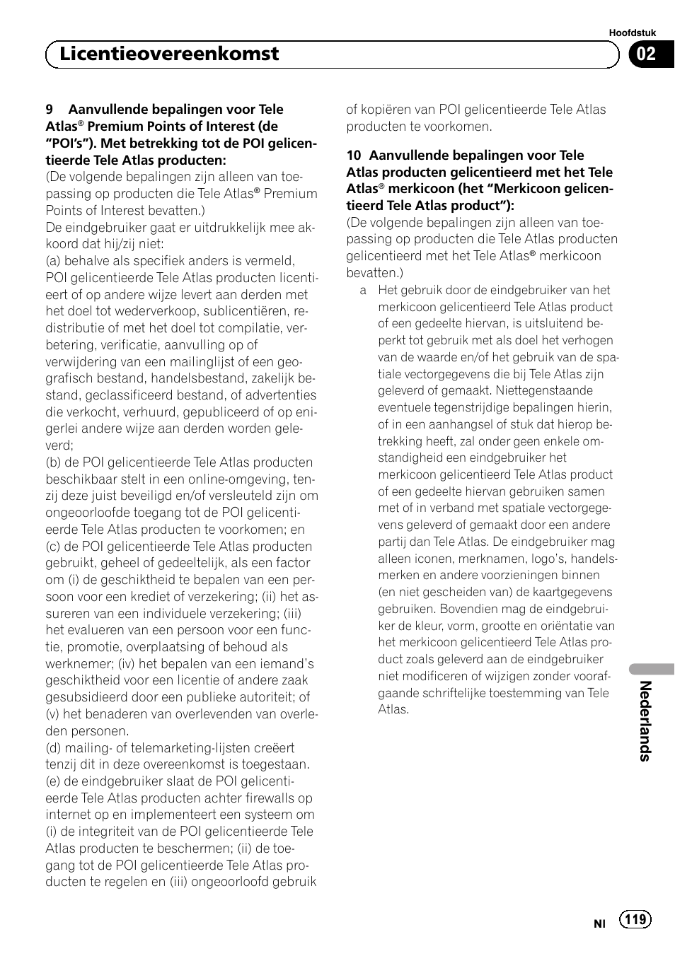 02 licentieovereenkomst | Pioneer AVIC-F320BT User Manual | Page 119 / 132