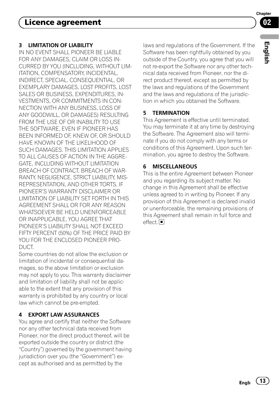 02 licence agreement | Pioneer AVIC-F320BT User Manual | Page 13 / 132