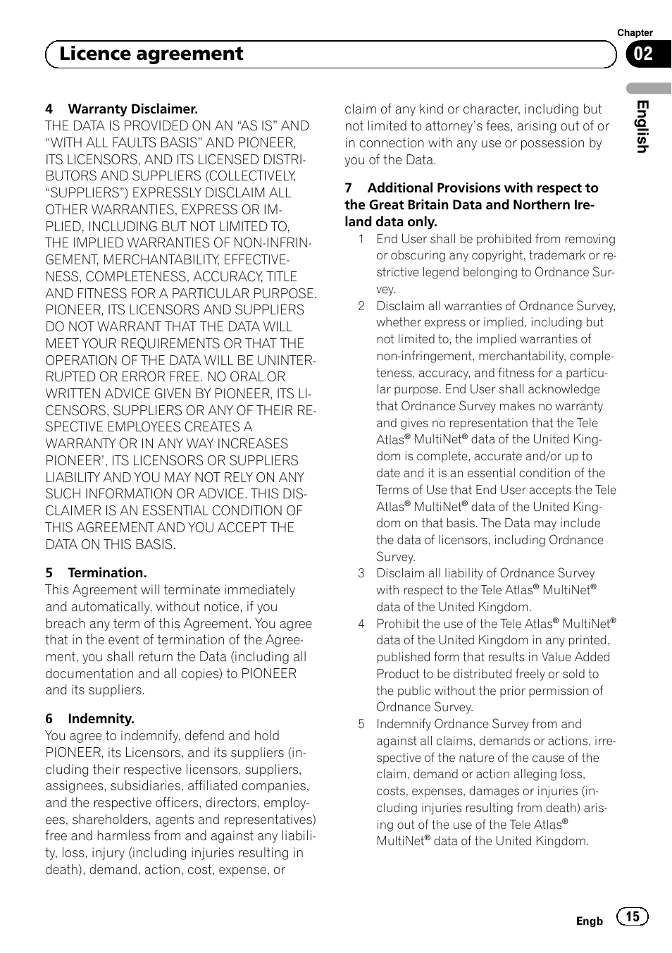 02 licence agreement, English | Pioneer AVIC-F320BT User Manual | Page 15 / 132